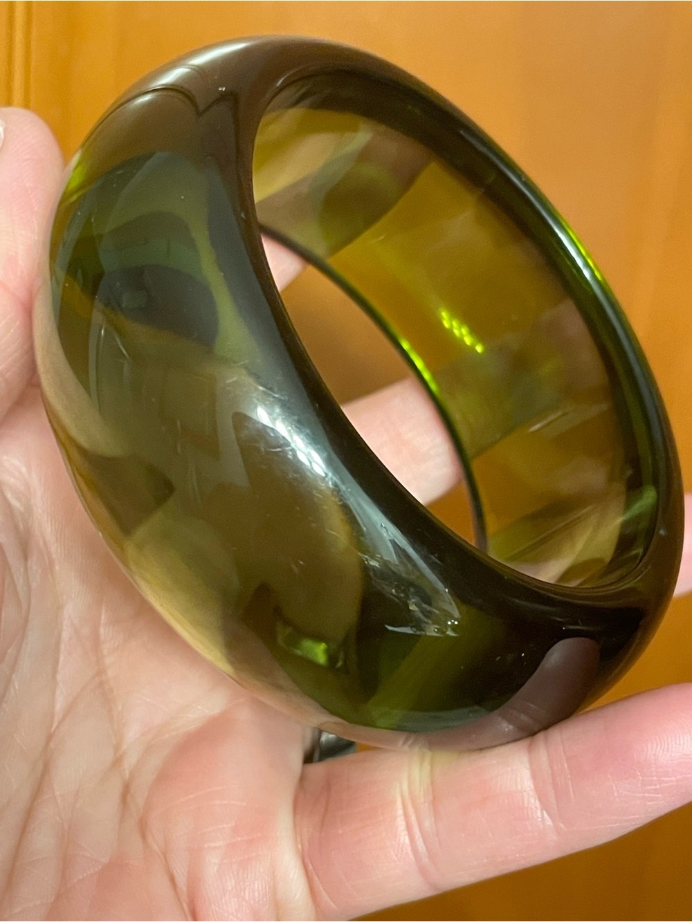 Vintage Olive Green Lucite Bangle Bracelet - Women's Jewelry